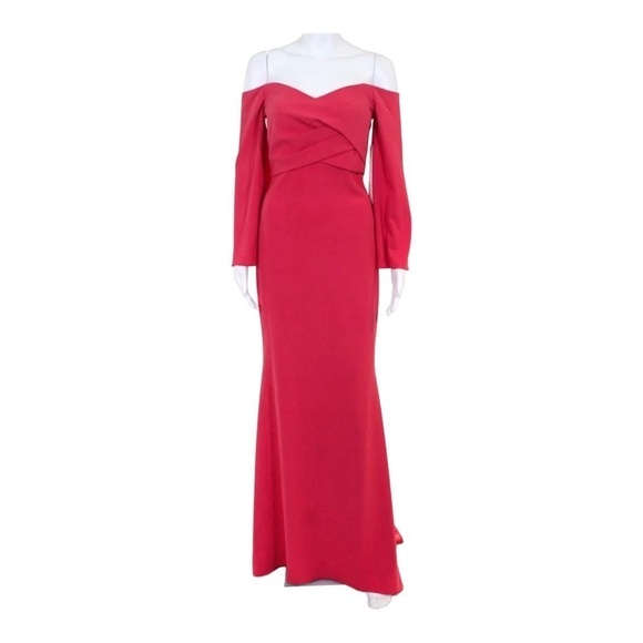 BADGLEY MISCHKA Coral Pink Off the Shoulder Bell Sleeve Maxi Gown Size 2 NWT - Picture 2 of 7